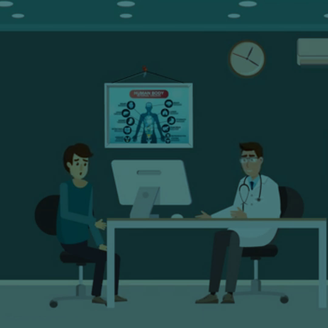 an illustration of a doctor and a male patient